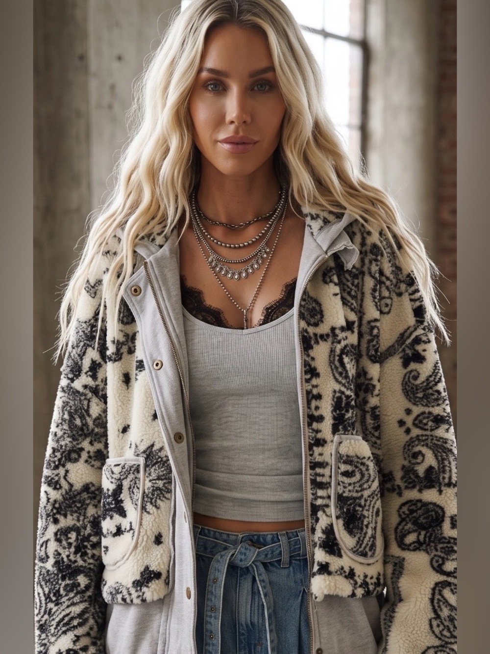 NWT Oli & Hali Bandana Paisley Print Oversized Layered Jacket Coat Shacket - Picture 4 of 9